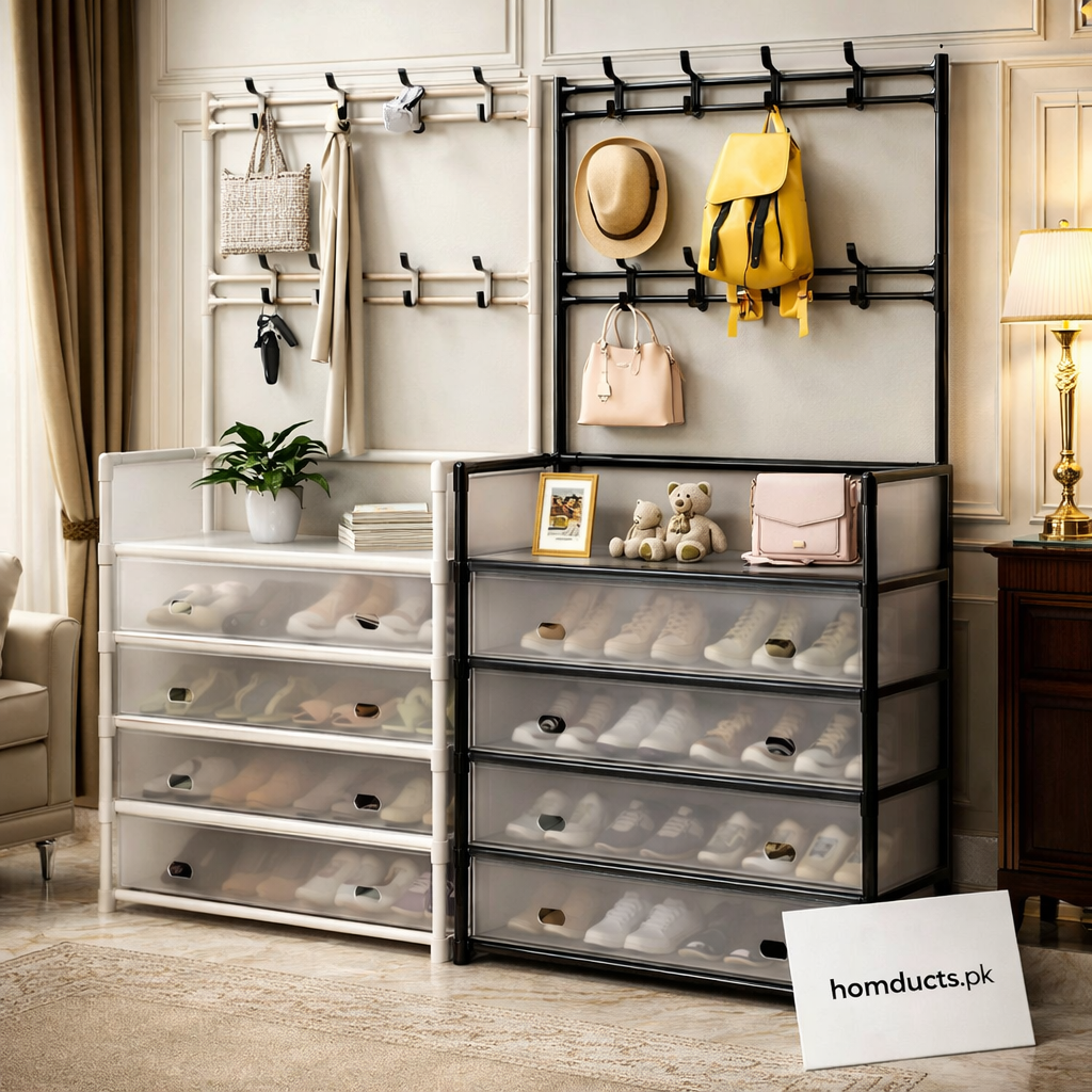 Modern Entryway Dustproof Shoes and Coat Rack with Hooks