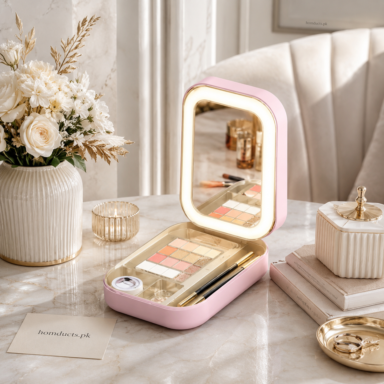 Portable LED Light Makeup Mirror Cosmetic Storage Case – Travel Vanity Organizer with Touch LED Mirror