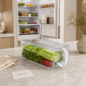 Clear Acrylic Fridge Storage Box with Lid & Pull Handle – Large Refrigerator Organizer