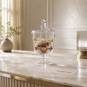 DannyHOME Decorative Glass Candy Jar with Lid & Pedestal – 1 Pc