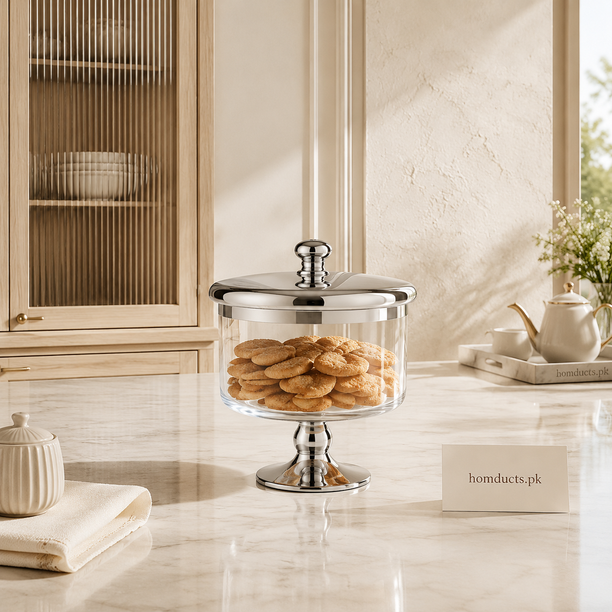 Danny Home CB-201 Glass Storage Jar with Lid & Stand – 18.7 × 18cm