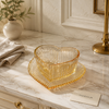 Heart-Shaped Glass Tea Cups with Saucers – 6-Piece Set