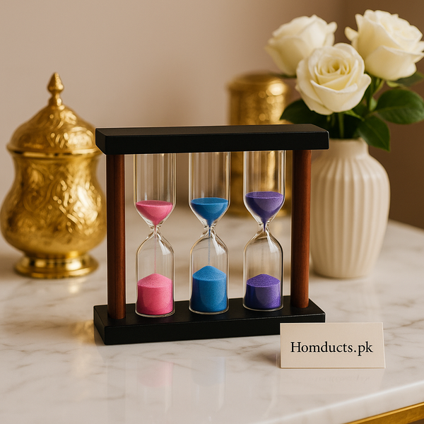 Luxury 3-in-1 Hourglass Timer Set – 5, 10 & 15 Minutes (Pink, Blue & Purple Sand)