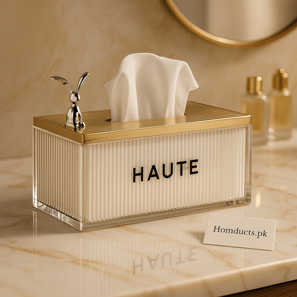 Luxury Acrylic Tissue Box with Golden Lid & Decorative Rabbit – HAUTE Design