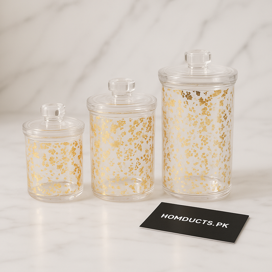 Luxury Gold Foil Acrylic Storage Jar – Available in 3 Sizes with Airtight Lid