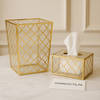 Luxury Acrylic Dustbin & Tissue Box Set – Gold Lattice Design
