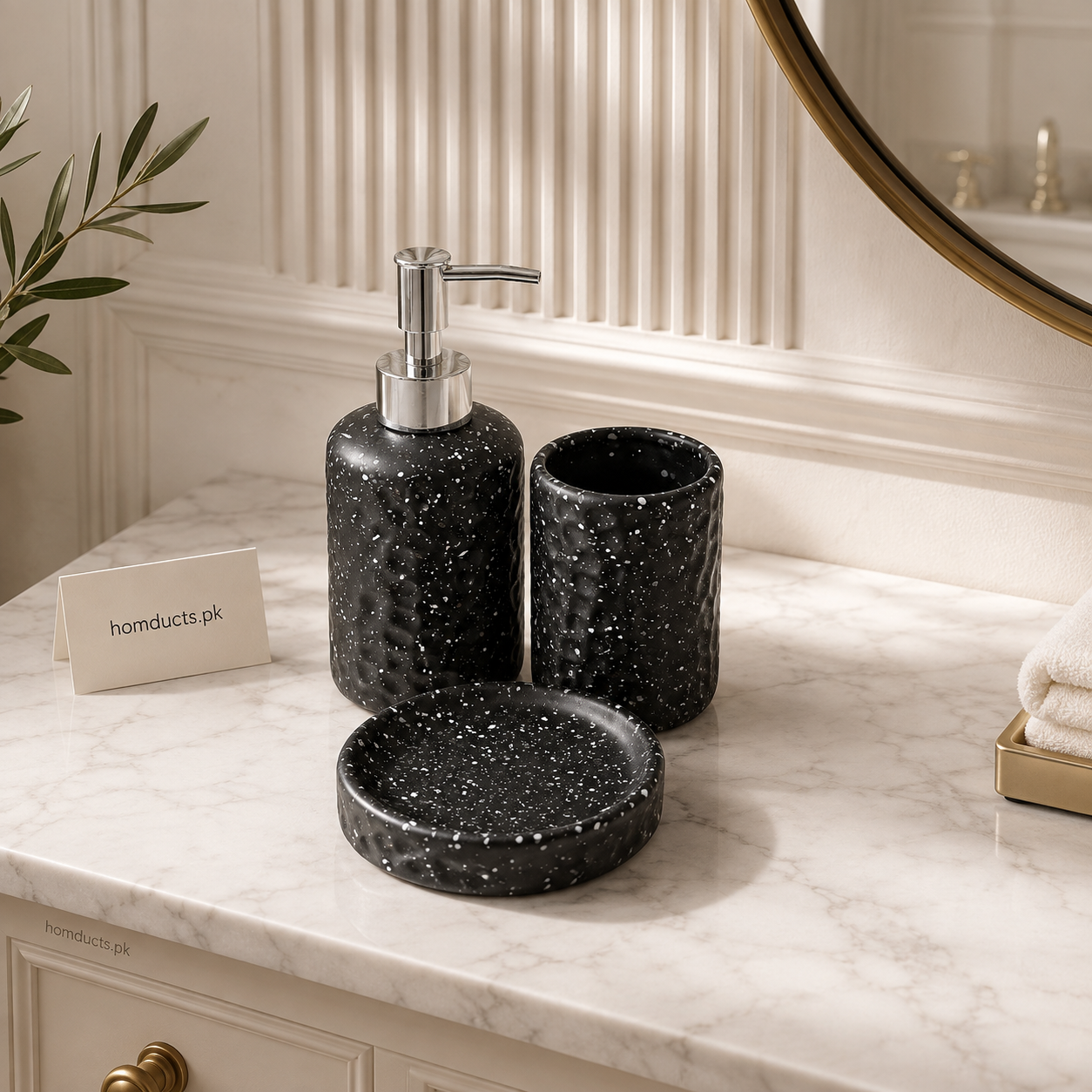 Luxury 3-Piece Speckled Ceramic Bathroom Accessories Set