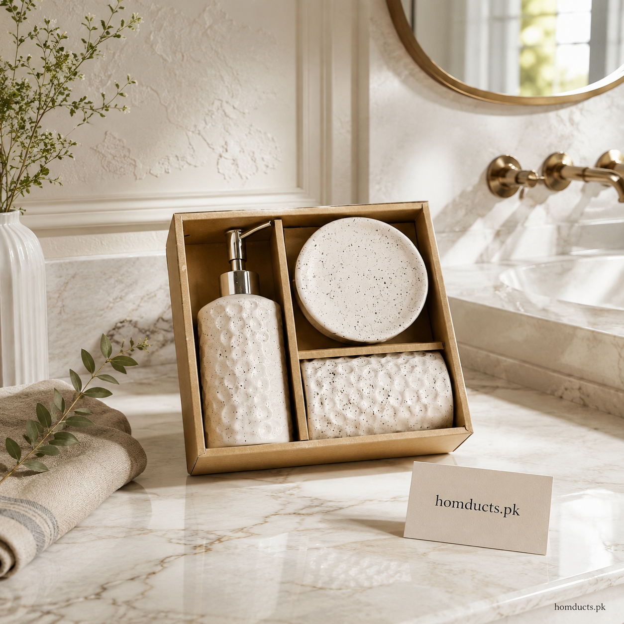 Luxury Speckled Ceramic Bathroom Accessories Set – 3 Pieces