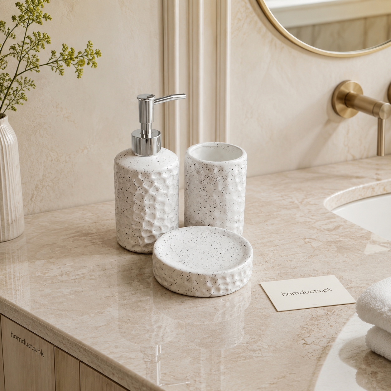 Luxury Speckled Ceramic Bathroom Accessories Set – 3 Pieces