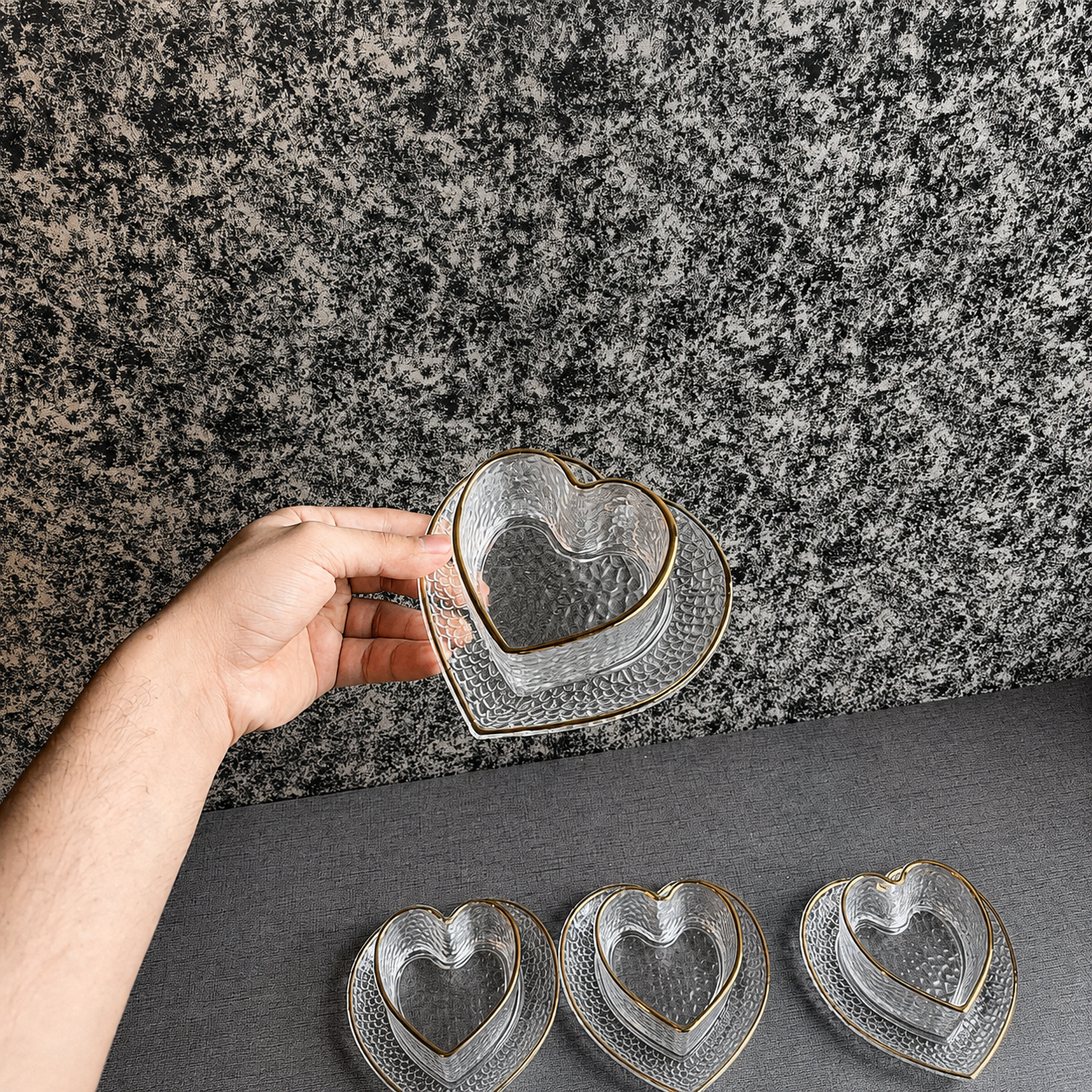 Heart-Shaped Glass Tea Cups with Saucers – 12-Piece Set