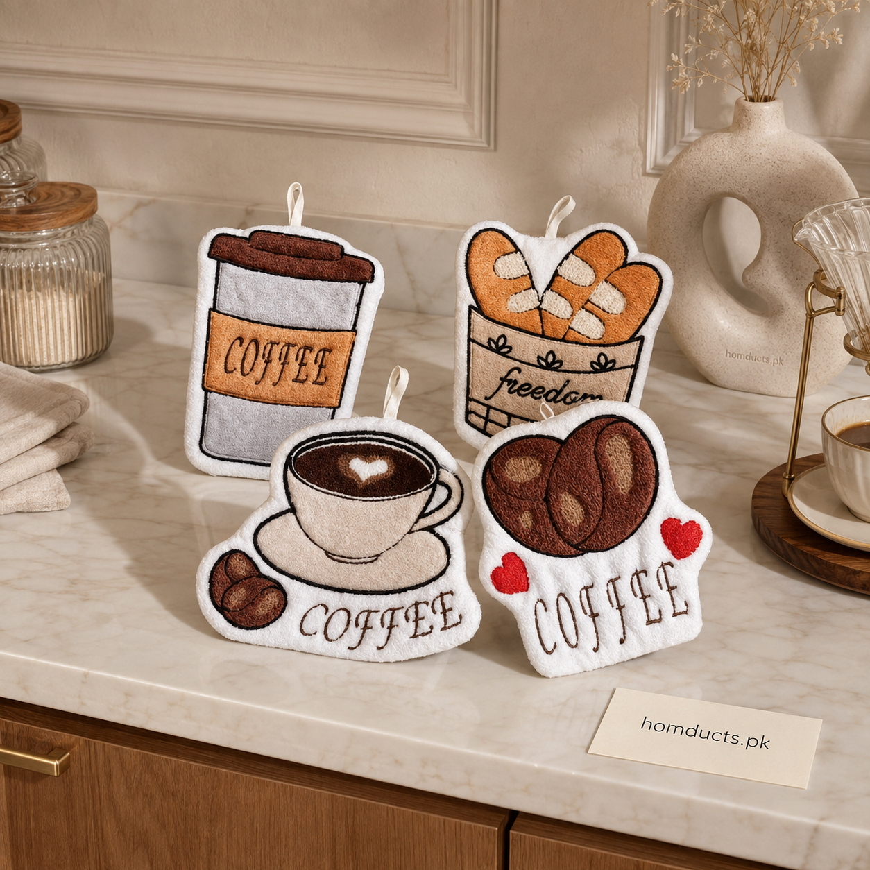 Coffee-Themed Microfiber Hanging Hand Towel – 1/2/4 Pcs