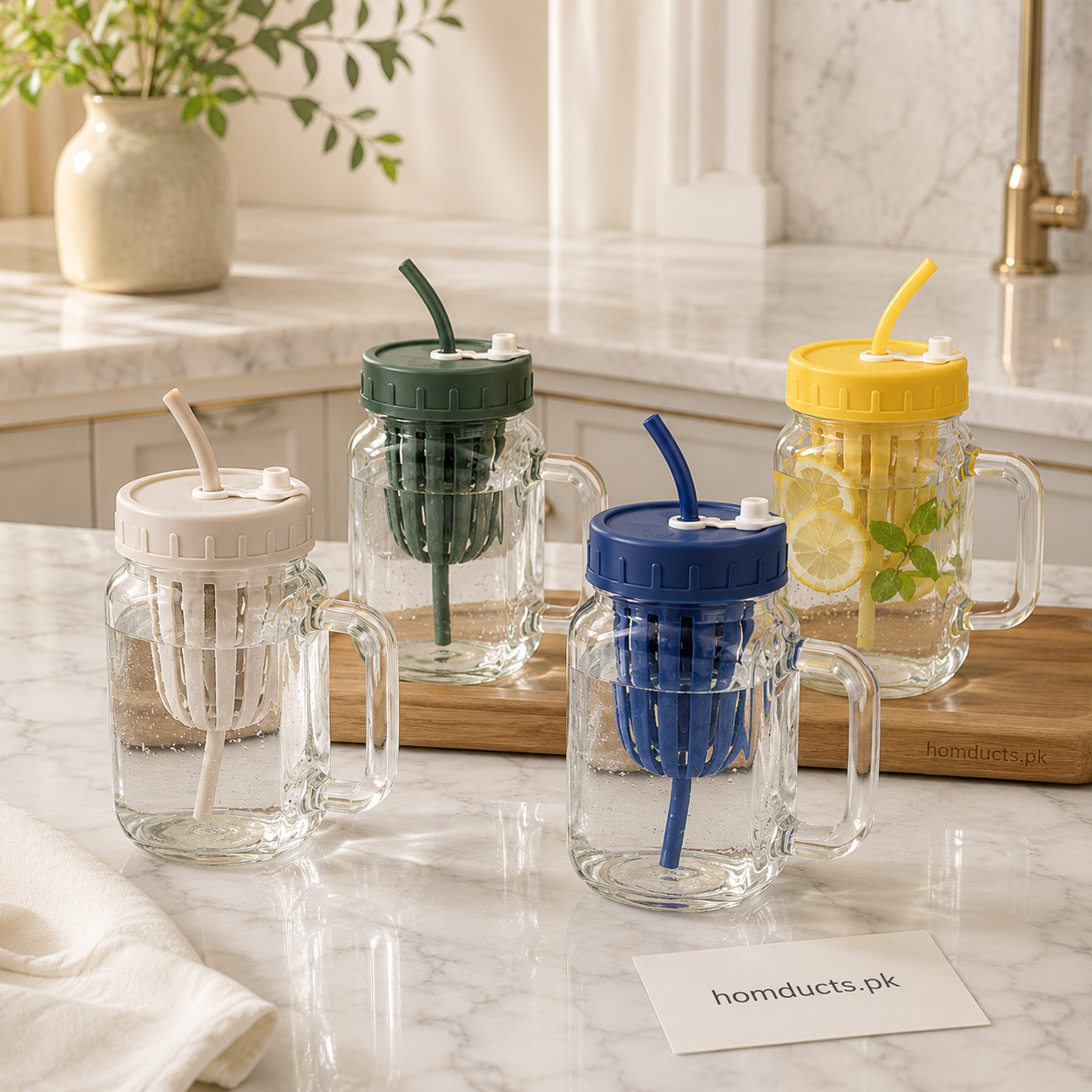 500ML Glass Sipper Mug with Straw & Handle – 1 Pc