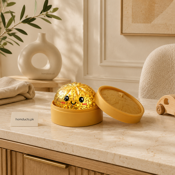 Light-Up Glitter Squishy Dim Sum Bun Toy with Case – 1 Pc