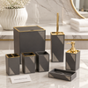 7-Piece Luxury Grey & Gold Bathroom Accessories Set with Crystal Accent | Premium Resin Bathroom Organizer Set