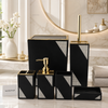 6-Piece Luxury Black & Gold Bathroom Accessories Set with Crystal Accent | Premium Resin Bath Organizer Set