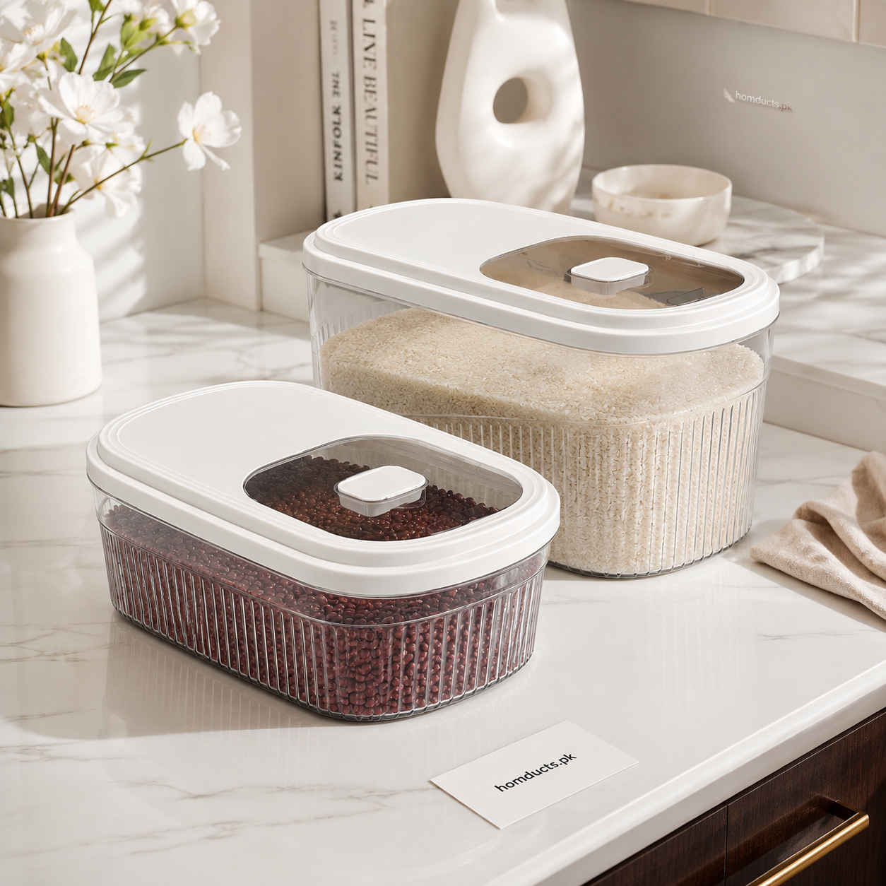 Premium Airtight Rice Storage Container with Sliding Lid & Measuring Cup – 1 PC (5kg / 10kg / 15kg)