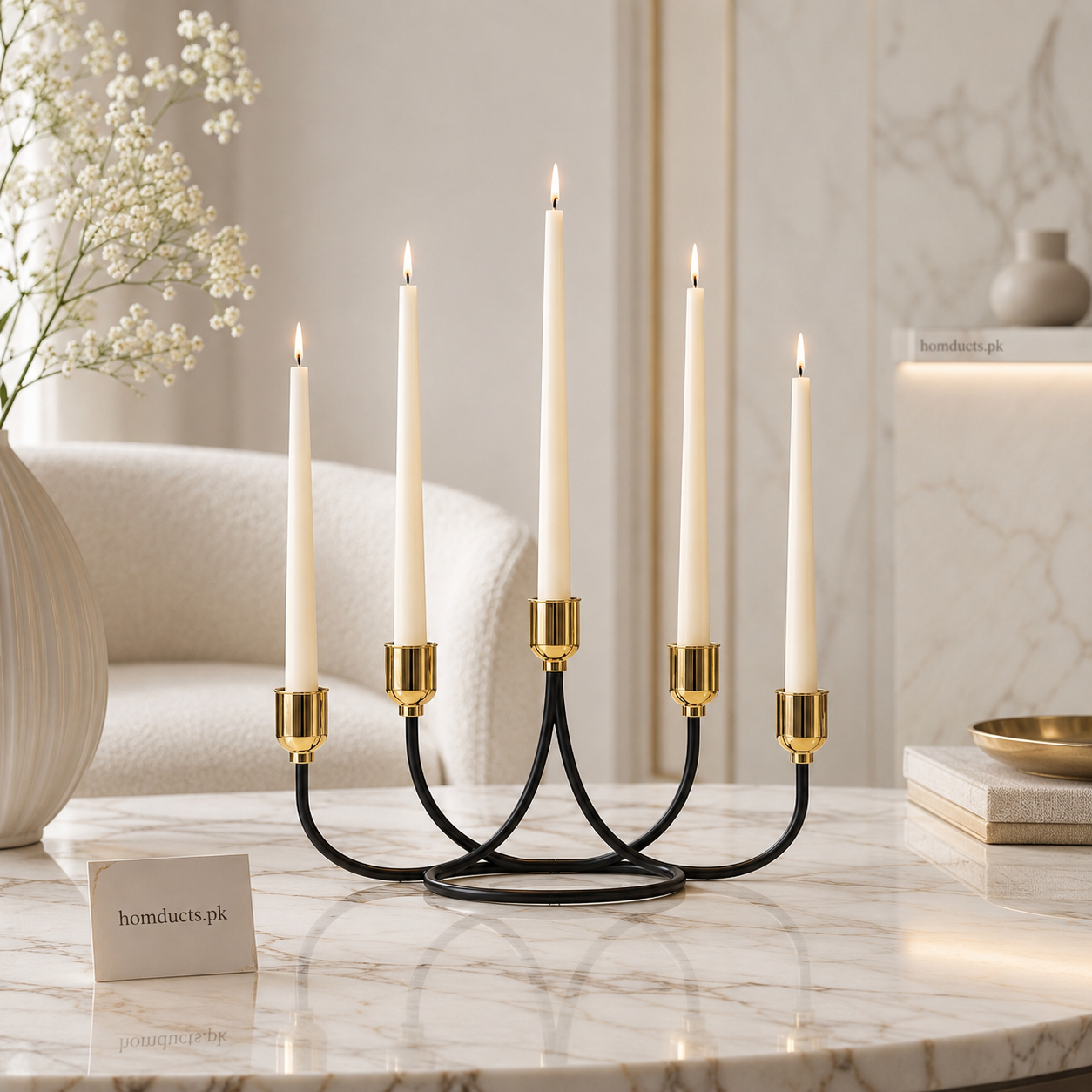 Luxury 5-Arm Metal Candle Holder Stand – Modern Decorative Candelabra for Home Décor (1 Pc)