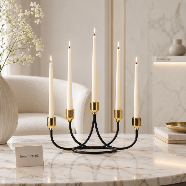 Luxury 5-Arm Metal Candle Holder Stand – Modern Decorative Candelabra for Home Décor (1 Pc)