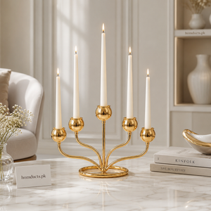 Luxury Gold 5-Arm Metal Candle Stand Holder | Elegant Tabletop Candelabra for Home Décor