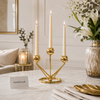 Luxury Gold 3-Arm Metal Candle Holder – Modern Tabletop Taper Candle Stand for Home Décor