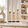 Luxury Gold 3-Piece Geometric Metal Candle Holder Set – Modern Decorative Taper Candle Stands (Candles Not Included)
