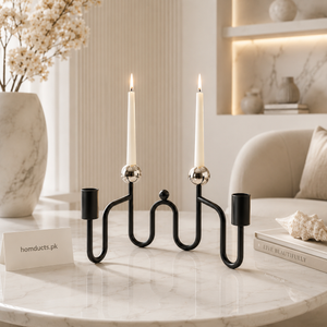 Modern Black 4-Arm Metal Candle Holder – Minimalist Taper Candle Stand for Table Décor