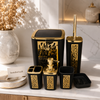 Luxury Black & Gold 6-Piece Bathroom Accessories Set – Modern Soap Dispenser, Toothbrush Holder, Toilet Brush, Soap Dish & Dustbin