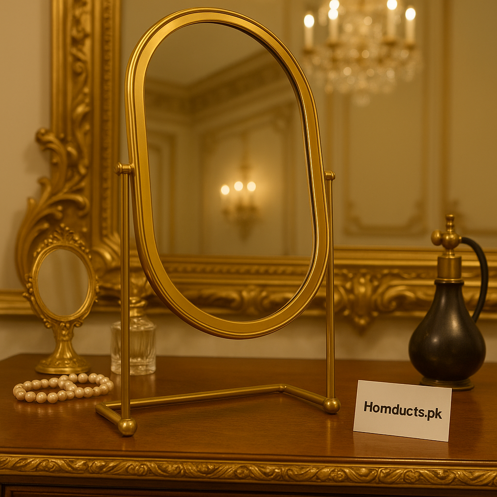 Luxury Gold Oval Vanity Mirror – Elegant Tabletop Makeup & Décor Accent