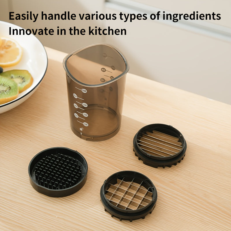 3-in-1 Manual Vegetable Chopper & Food Cutter with Measuring Cup