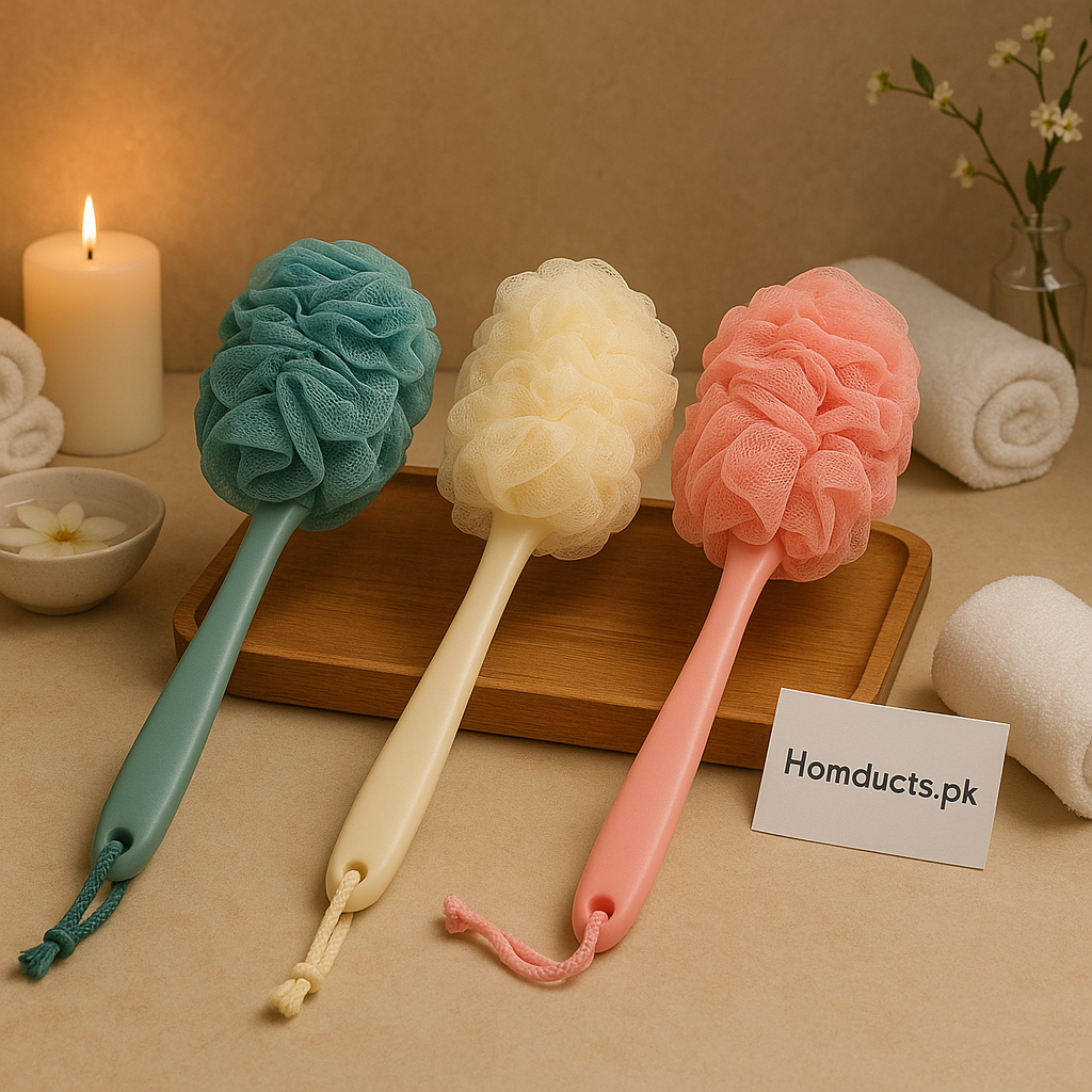 Luxury Long Handle Bath Loofah Brush – Exfoliating Shower Body Scrubber
