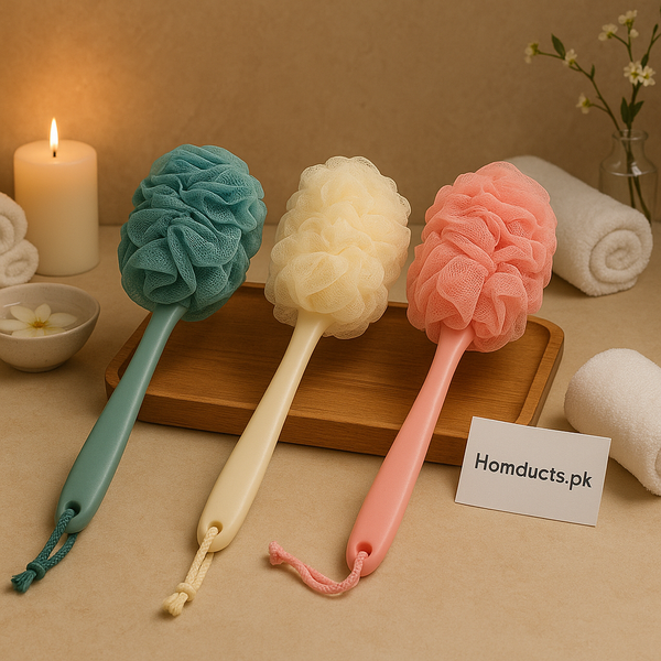 Luxury Long Handle Bath Loofah Brush – Exfoliating Shower Body Scrubber