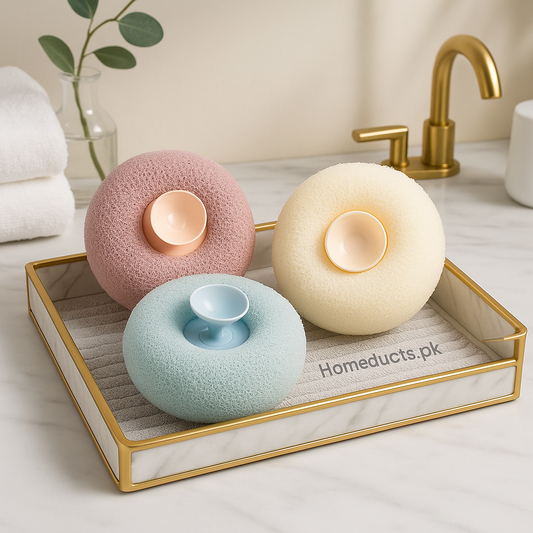 Luxury Donut-Shaped Bath Sponge with Suction Holder – 1 Pc