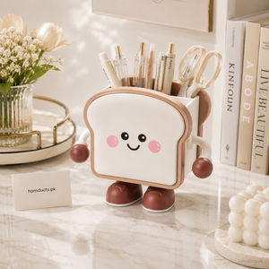 Cute Toast Desk Organizer Pen Holder | Kawaii Desktop Stationery Storage for Pens, Pencils & Office Supplies