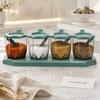 4 Compartment Spice Jar Set with Spoons & Tray – Airtight Kitchen Seasoning Container Organizer (4 PCS)