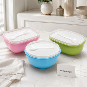 Soup Bowl with Lid & Spoon | Microwave Safe Food Storage Bowl (1 Pc, Random Shape & Color)