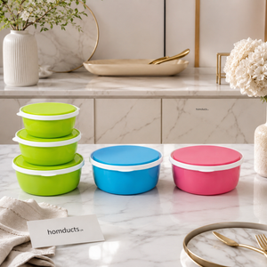 Premium 3-Piece Round Airtight Food Storage Container Set | BPA-Free Kitchen Storage Bowls with Lids