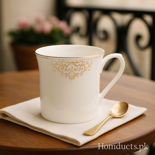 Elegant White Porcelain Mug with Gold Detailing – Premium Tea & Coffee Cup (6pcs Set)