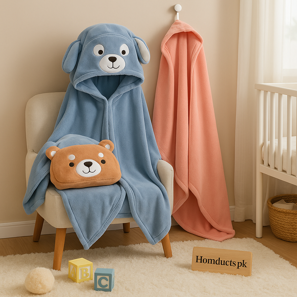 Kids Hooded Animal Blanket – Soft Plush Baby Wrap with Cute Ears (65x135cm)