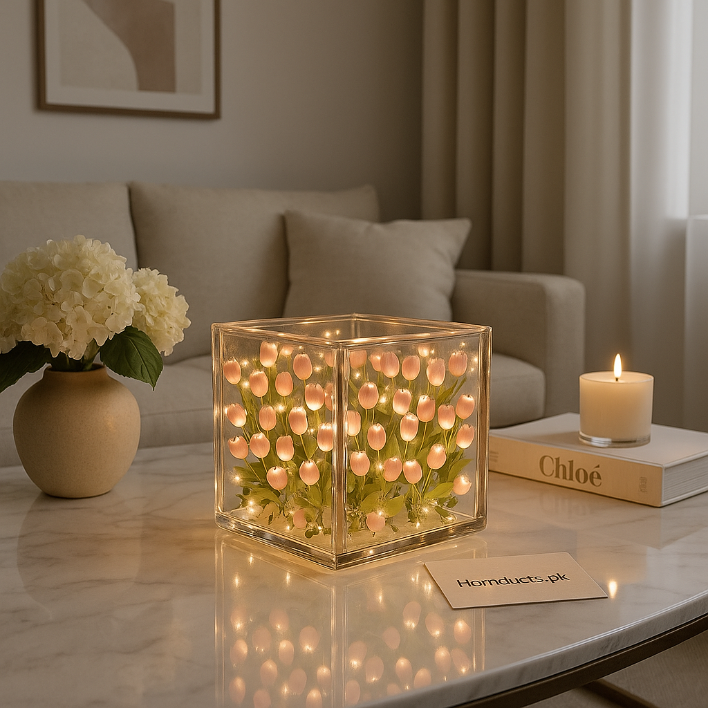 Luxury Tulip Cube Lamp – Decorative LED Flower Light for Home & Living