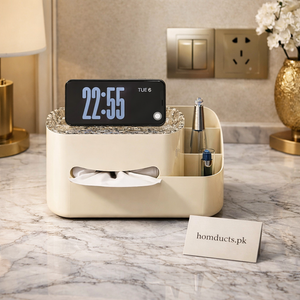Luxury Tissue Box Organizer with Mobile Phone Stand & Storage Tray