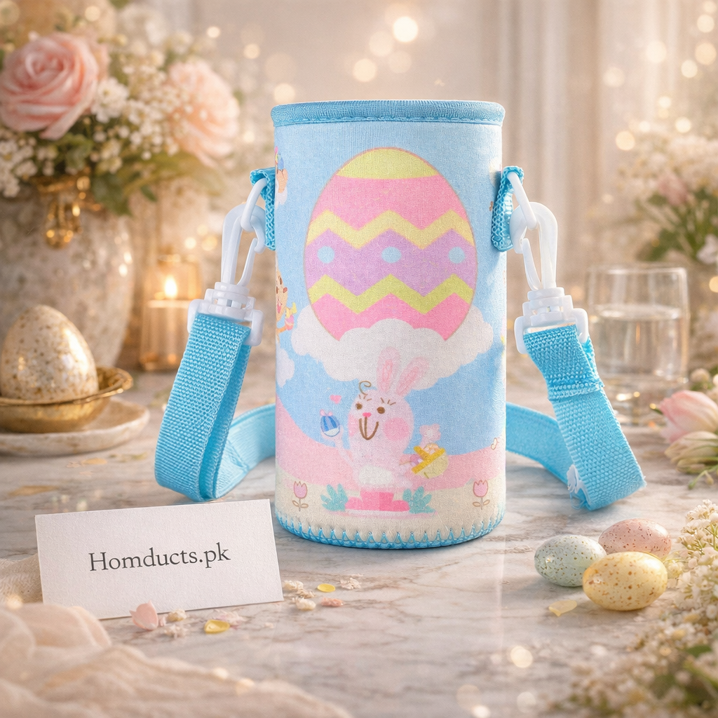 Kids Insulated Bottle Cover with Shoulder Strap – Soft Fabric Water Bottle Pouch (500ml Compatible)