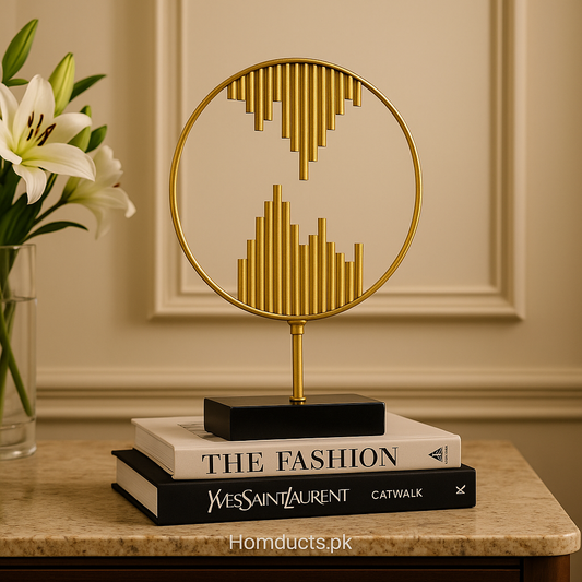 Luxury Golden Abstract Circle Sculpture – Modern Metal Table Décor