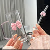 Square Glass Tumbler with Double  Bows & Straw – Elegant Drinkware