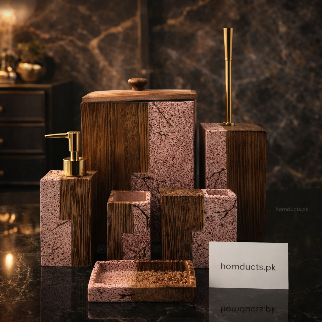 Luxury Marble-Style Bathroom Accessory Set – Premium 6-Piece Organizer