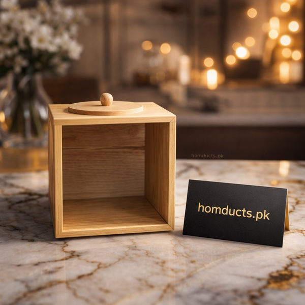 Premium Wooden Grain Storage Box with Lid – Minimal Kitchen Organizer (1 Pc)