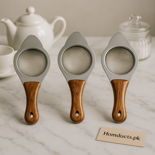 Premium Stainless Steel Tea Strainer with Wooden Handle – 1 Pc