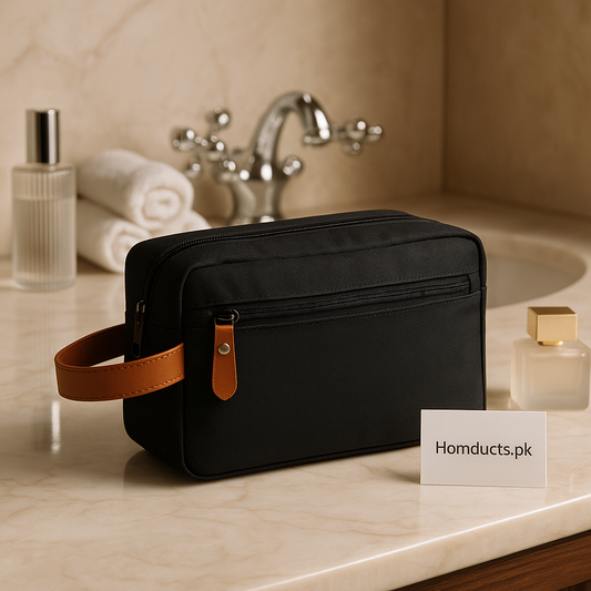 Premium Travel Toiletry Bag – Waterproof Organizer with Leather Handle (25cm)