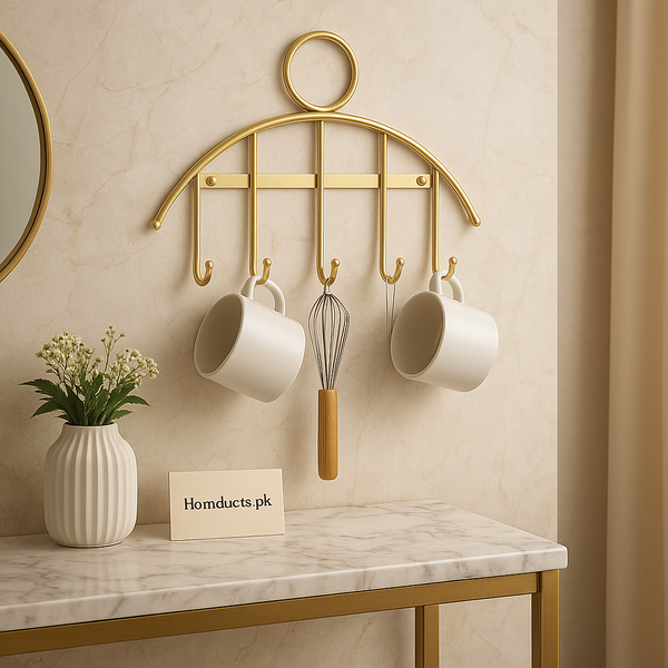 Luxury Gold Wall-Mounted Hook Rack – Multi-Purpose Organizer for Keys, Cups & Towels