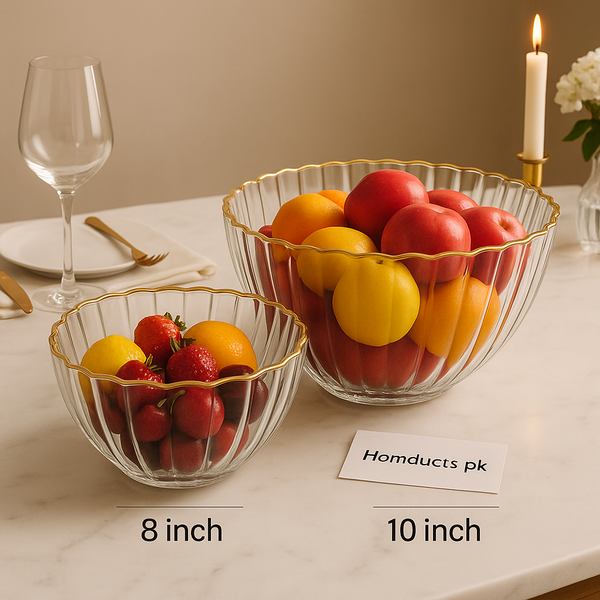 Premium Acrylic Gold-Rimmed Serving Bowl – 8 Inch or 10 Inch Fruit & Salad Bowl