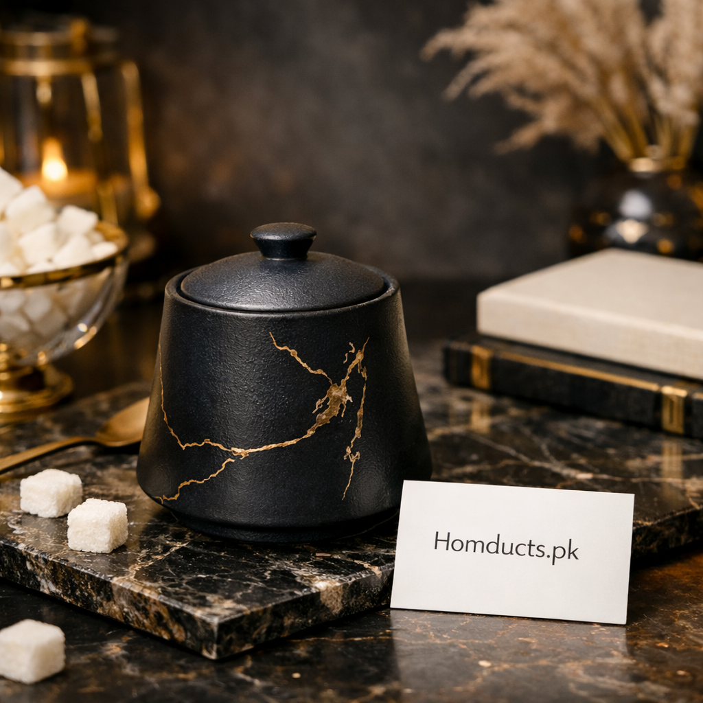 Luxury Black Marble-Style Sugar Pot with Lid – Elegant Tableware Accessory